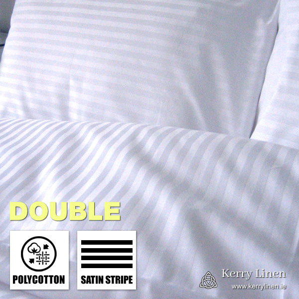 Satin Stripe Duvet Cover (Quilt Cover), Double Bed Size, Polycotton, White - Bedding and Bed Linen Ireland - KerryLinen P01