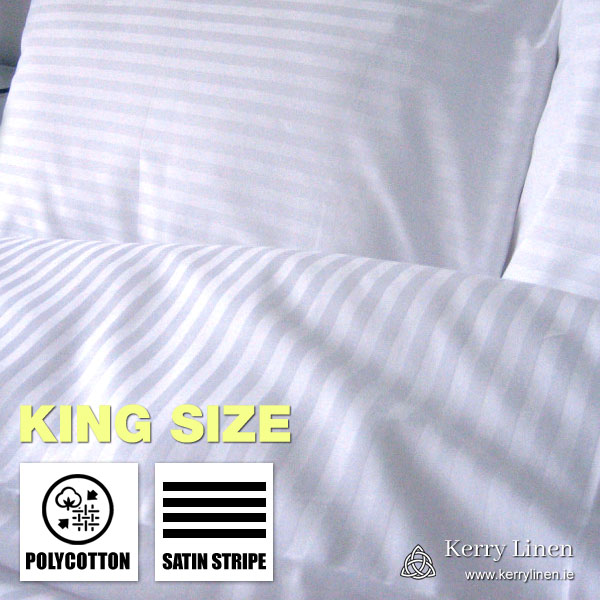 Satin Stripe Duvet Cover (Quilt Cover), King Size, Polycotton, White - Bedding and Bed Linen Ireland - KerryLinen P01