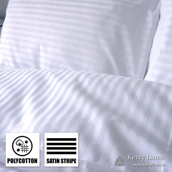 Satin Stripe Duvet Cover (Quilt Cover), Polycotton, White - Bedding and Bed Linen Ireland - KerryLinen P01